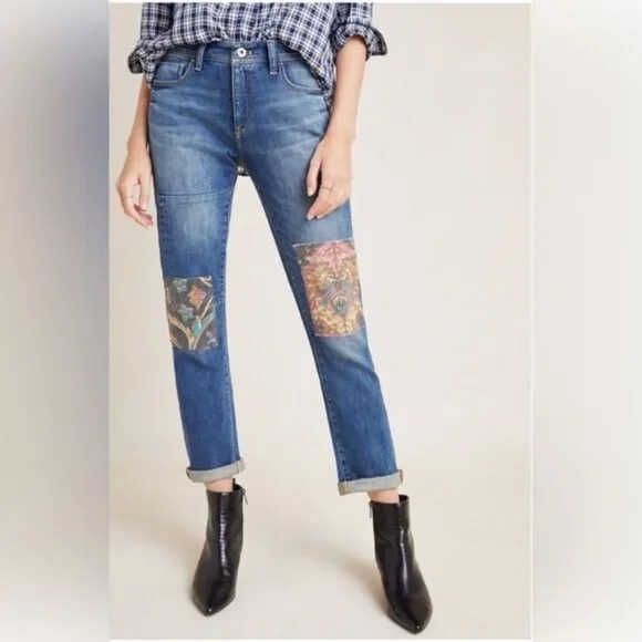 Anthropologie Pilcro Slim Boyfriend Boho Patch Jeans Size 28 (6) Mid Rise - Picture 16 of 16